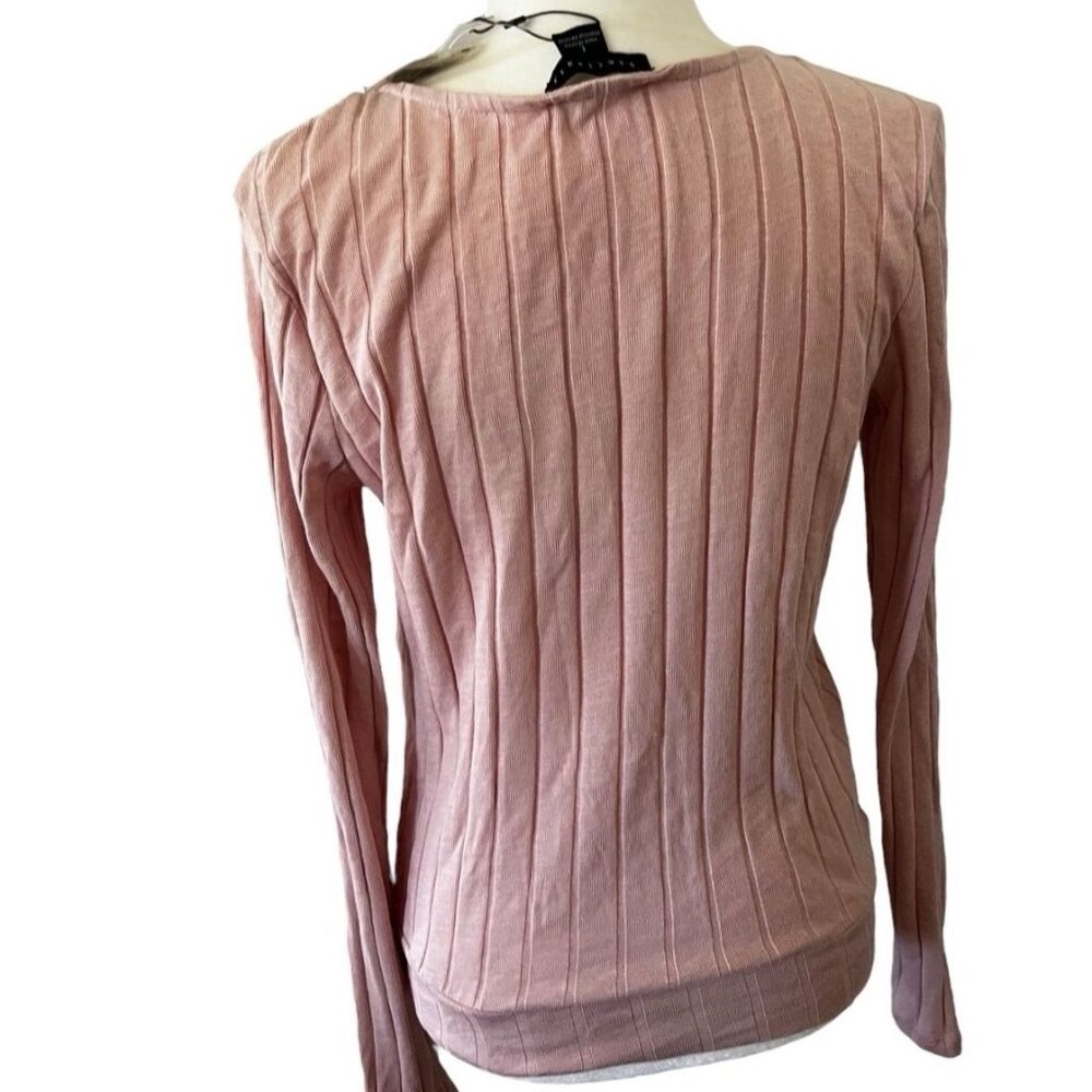 Sanctuary Polina Over the Rainbow Pink Ribbed Surplice Faux Wrap Blouse Size L - Picture 5 of 9